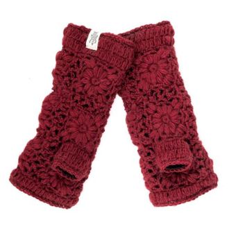 Nirvanna Designs Flower Hand Crochet Fingerless Gloves in Wine at Nordstrom