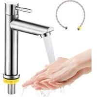 OEM Grifo Monomando De Acero Inoxidable Para Agua Fr&iacute;a, Con Manguera Flexible De 60 Cm De Longitud, Para Ba&ntilde;os, Cocina Y Aseos - Crezuo