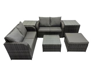 Fimous Love Sofa Square Coffee Table Set with 2 Side Table Big Stool in Dark Grey