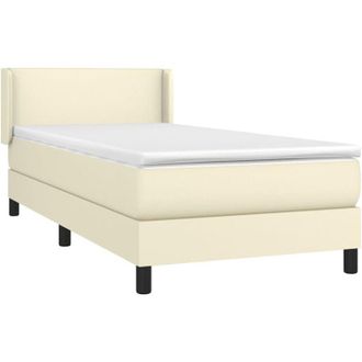vidaXL Vidaxl - Cama Box Spring Con Colch&oacute;n Cuero Sint&eacute;tico Crema 100x200 Cm