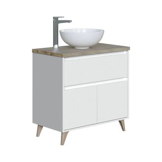 Dmora Dmora - Bajo Lavabo Dalibon, Mueble De Ba&ntilde;o Con 2 Puertas Y 1 Caj&oacute;n, Gabinete De Piso, Lavabo No Incluido, 78,5x46h80 Cm, Blanco Y Olmo