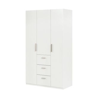 Dmora Guardarropa Dmagnini, Armario De Dormitorio Con 3 Puertas Batientes, Mueble Con Barra Perchero Y 3 Baldas, 117x52h203 Cm, Blanco - Dmora