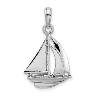 Diamond2Deal 10K White Gold Polished Sailboat Charm Pendant