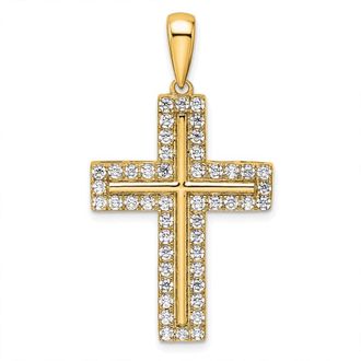 Diamond2Deal 14k Gold Lab Grown Diamond Cross Pendant (1ct, VS, D-E)