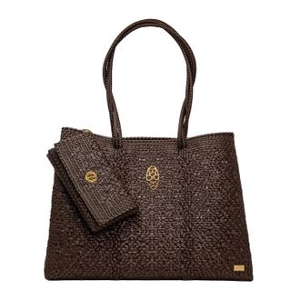 Lola's Bag Womens Travel Woven Tote Bag With Clutch In Brown
