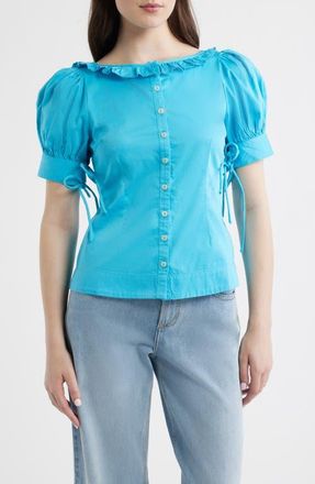 Damson Madder Anke Organic Cotton Button-Up Shirt in Blue at Nordstrom, Size 16 Us
