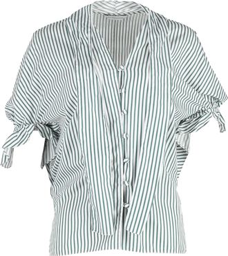 J.W.Anderson Pre-owned Womens JW Tie-Neck Striped Top in White and Green Cotton - Size 8 UK