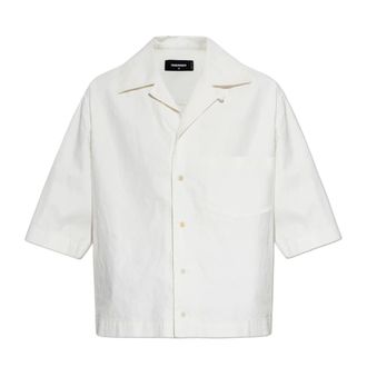 Dsquared2 Shirts, female, Beige, Size: 3XS Linen Short-Sleeved Shirt