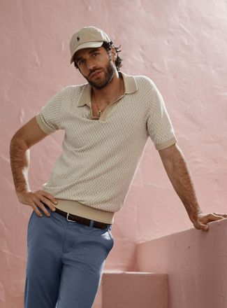 Le 31 Mens Geo jacquard knit Polo Shirt