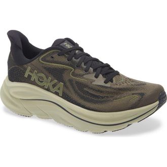 Hoka One One Clifton 10 Running Shoe - Wide Width Available in Dark Roast/Black at Nordstrom, Size 10.5