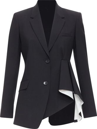 Theory virgin wool blend cascade drape pleated side blazer