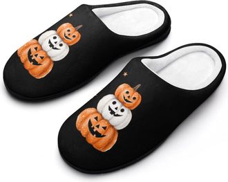 Generic Halloween Cute Pumpkins Mens Slippers Slip On Comfortable Fleece Cotton House Shoes Winter
