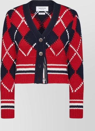 Thom Browne argyle pattern v neck cardigan in merino wool