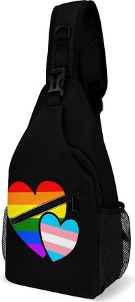 Generic LGBT Transgender Double Love Hearts Mens Shoulder Bags Sling Crossbody Backpack Travel Hiking Chest Bag with Small Side 38x20cm