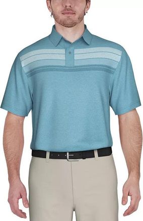 PGA TOUR Polo Shirt Men Blue Striped Moisture Wicking Short Sleeve FTS1041