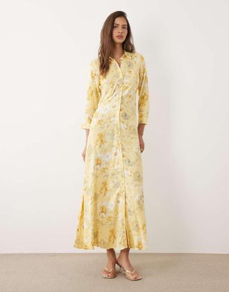 Vero Moda Vestito camicia lungo giallo a fiori