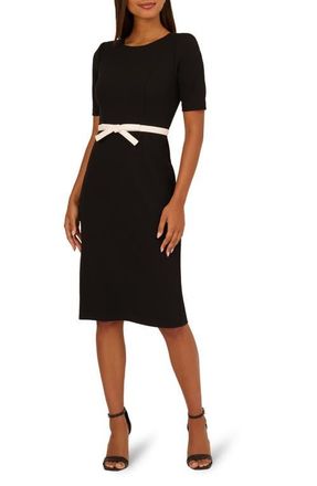 Adrianna Papell Contrast Bow Sheath Dress in Black/Ivory at Nordstrom, Size 16