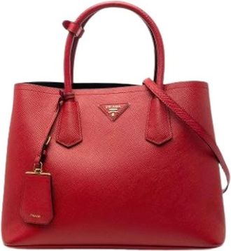 Prada Pre-owned Saffiano Satchel - Dames - Vintage Handtas - Rood - ONE Size - Leer - Vintage