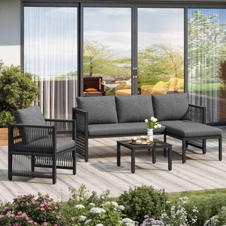 Matteo Modular Garden Sofa Set - 4-5 Seater, Tempered Glass Table - Grey