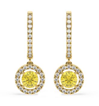 The Diamond Store Ella Yellow Lab Diamond 2.60ct Halo Drop Earrings in 18K Yellow Gold - Elara Collection