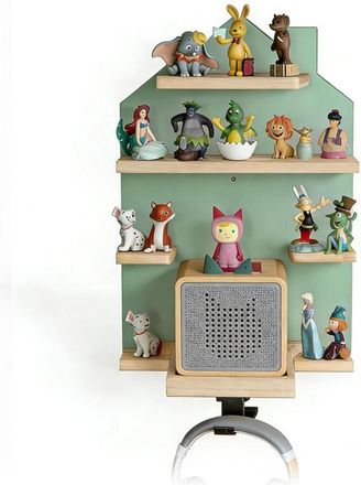 Relaxdays Relaxdays Tonies shelf, magnetic, for Toniebox & 32 Tonies, house, H x W x D: 43 x 28 x 17 cm, Tonies figure shelf, sage