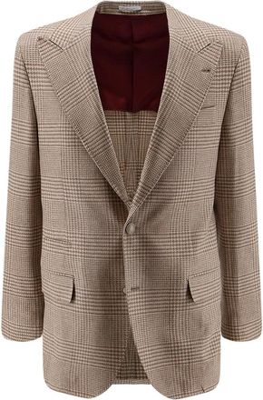 Brunello Cucinelli Prince of Wales Blazer - Heren - Blazers - Bruin - L - Wol - Jassen