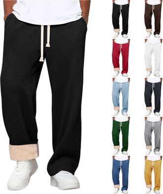 Generic Mens Fleece Joggers Warm Jogging Bottoms Sherpa Lined Sweatpants Drawstring Elasticated Waist Tracksuit Bottoms with Pocket Soft Winter Plush Trousers
