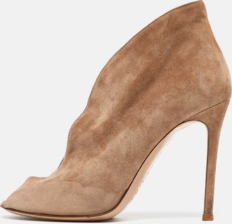 Gianvito Rossi Brown Suede Vamp Peep Toe Booties