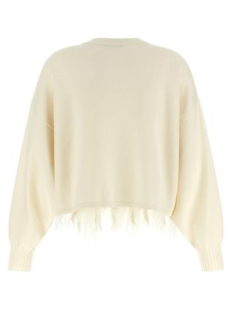 Alberta Ferretti Feather-Trimmed Virgin Wool Sweater - White