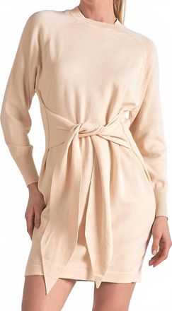 Elan Long Sleeve Midi With Front Tie Dress In Off White