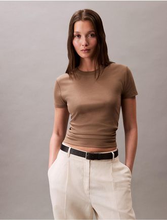 Calvin Klein Womens Liquid Cotton Crewneck Tee - Brown - XS