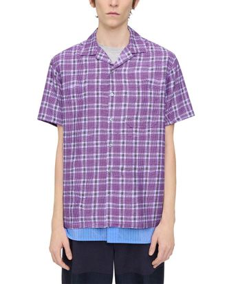 Theory Wrinkle Check Silk-Blend Shirt