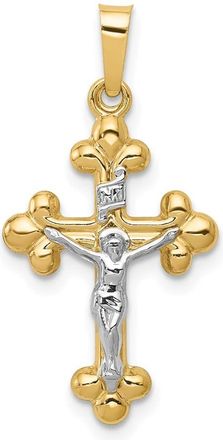 Diamond2Deal 14k Two-tone Gold Polished Budded INRI Crucifix Pendant