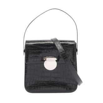 Ferragamo Pre-owned Handbags, female, Black, Size: ONE SIZE Pre-owned Gancini crocodile-embossed Handbag