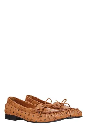 MCM Monogram Moccasin in Lamb Leather in Cognac at Nordstrom, Size 40