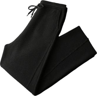 Generic Mens Wool Wide Leg Pants Winter Thick 100 Percent Merino Wool Knitting Trousers Cashmere Pants Black M