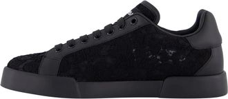 Dolce & Gabbana Low-Top Sneaker - Dames Portofino Logo Sneaker Zwart - Gr. 37 (EU) - in Schwarz - für Damen