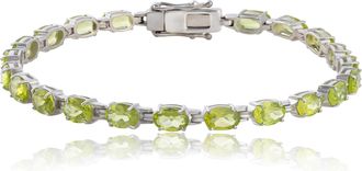 MAX + STONE 925 Sterling Silver 6x4mm Oval Cut Gemstone Tennis Birthstones Bracelet