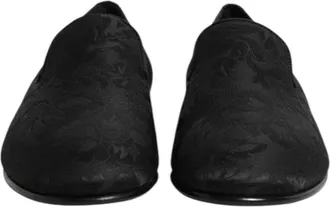 Dolce & Gabbana Black Floral Brocade Loafers Men Dress Mens Shoes