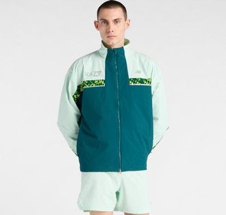 New Balance Mens London Edition Marathon Jacket in Green Polyester, size 2X-Large