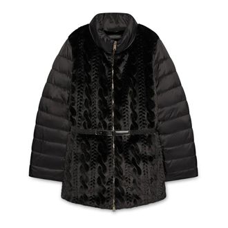 Fiorella Rubino Jassen, Dames, Zwart, XL, Leer, Jas met twee materialen en gewatteerde mouwen