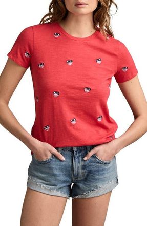 Lucky Brand Heart Flag Embroidered Cotton T-Shirt in Red Multi at Nordstrom, Size Medium