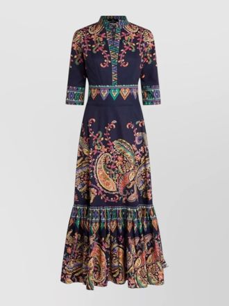 Etro dress tiered skirt embroidered paisley floral mandarin collar