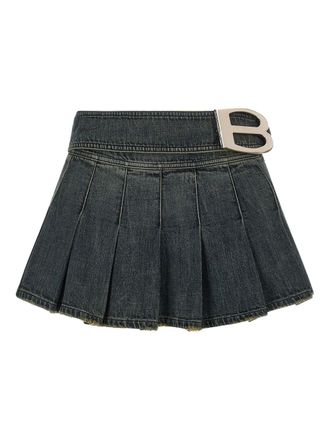Balenciaga B-buckle pleated mini skirt - women - Cotton - 40 - Blue