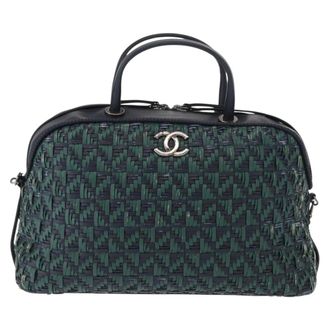 Chanel Convertible Chain Bowler Woven Calfskin Green Leather Handbag (Pre-Owned)