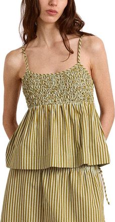Damson Madder Dinah Striped Smocked Organic Cotton Camisole in Basil at Nordstrom, Size 14