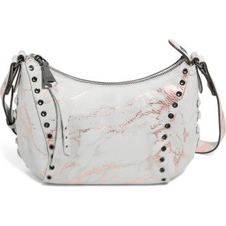 Aim&eacute;e Austin Vibes Leather Studded Crossbody Bag in Light Rose Gold Marble at Nordstrom Rack