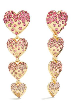 BaubleBar Isabelle Pav&eacute; Heart Linear Drop Earrings in Gold/Pink at Nordstrom