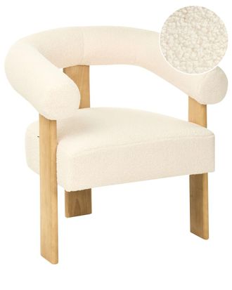 Beliani Sill&oacute;n boucl&eacute; blanco crema marr&oacute;n claro