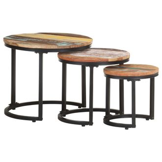 vidaXL Vidaxl - Mesitas Auxiliares 3 Piezas Madera Maciza Reciclada